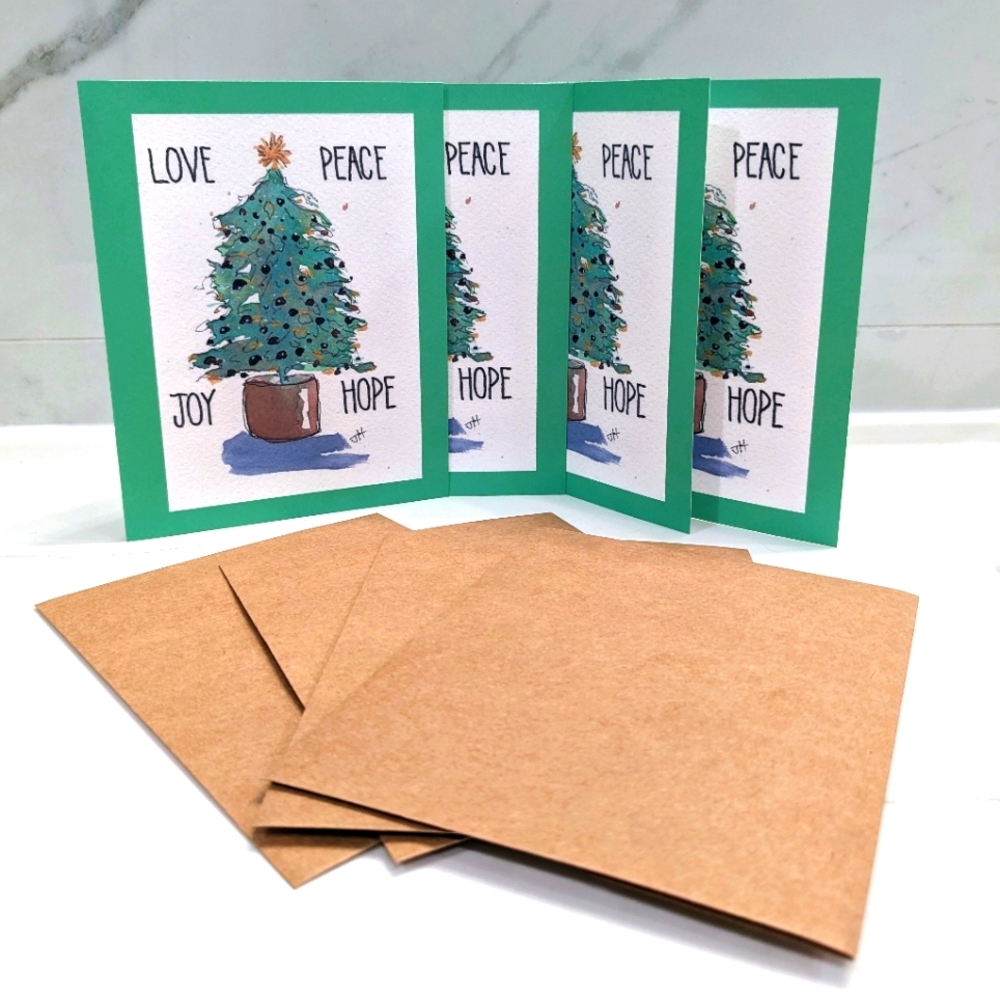 🌲🎨 Set of 4 Christmas cards